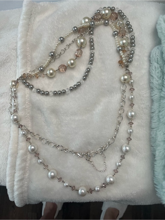 Jewelry - Layered Pearl and Crystal Multi-Strand Necklace - Silver & Cream